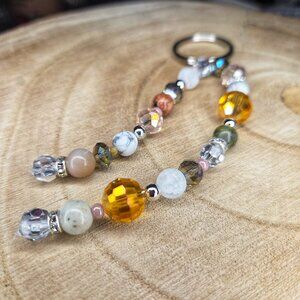 Gemstone beaded keychain - Amazonite, Unakite, Crackle quartz, White Howlite